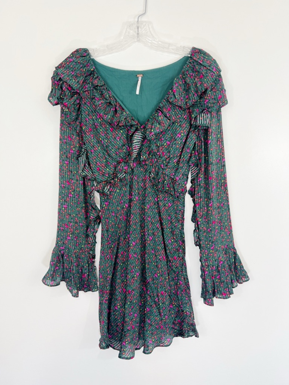 Free People Sweetest Thing Mini Dress in Green Pink Floral Size 4 - Picture 3 of 10